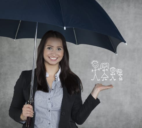 image of a women holding an umbrella while thinking how lucky she is to have the perfect Umbrella Insurance policy from the best insurance agency in Foley, AL